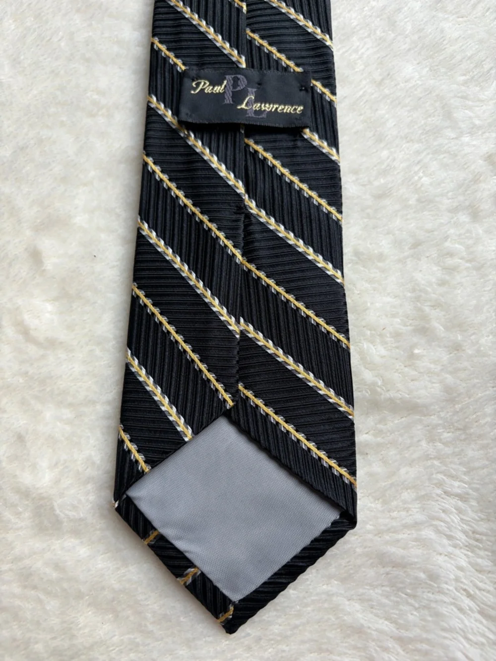 Vintage Paul Lawrence‎ Black Diagonal Stripe Necktie with Cream Accent